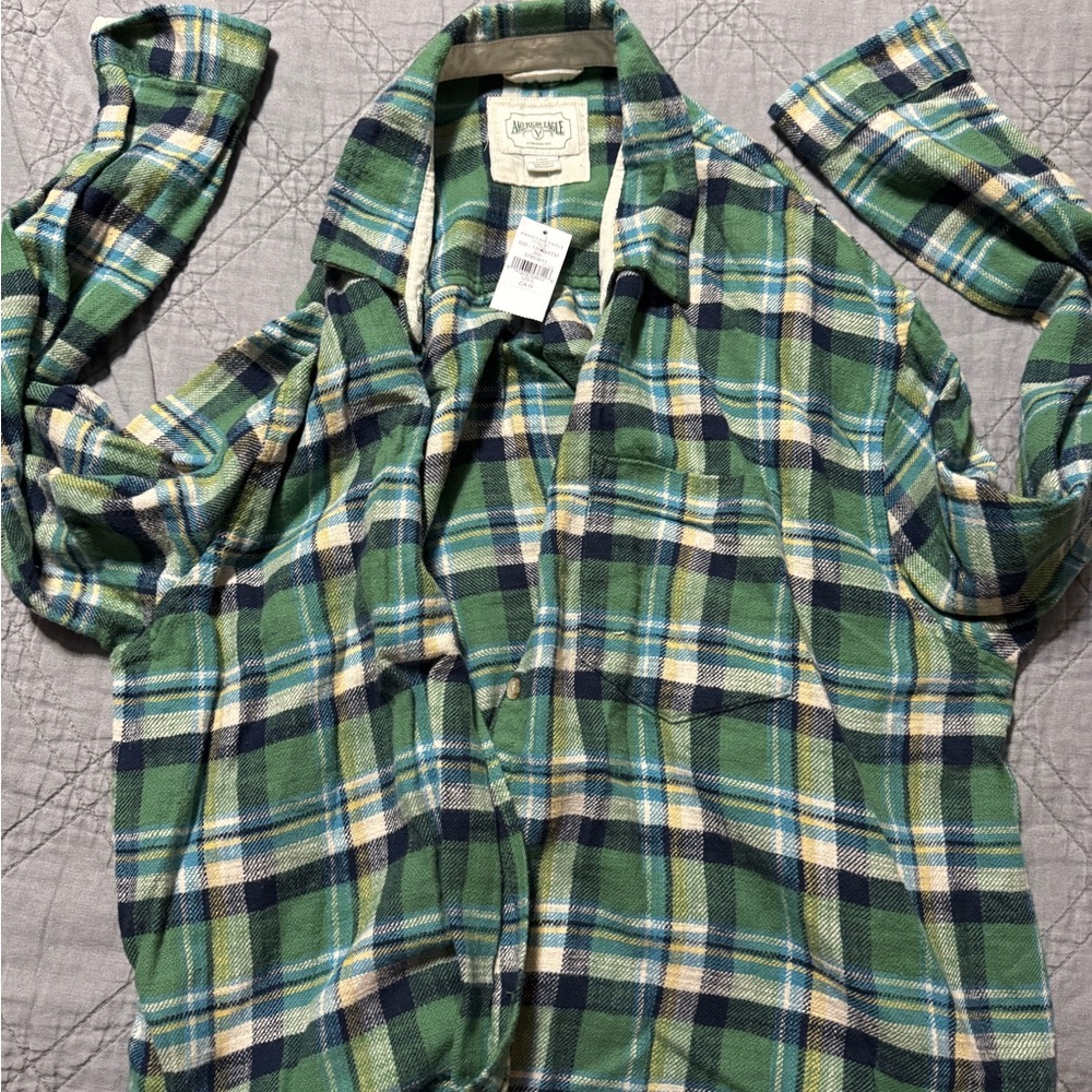 American Eagle Outfitters Blue and Green Plaid Shirt